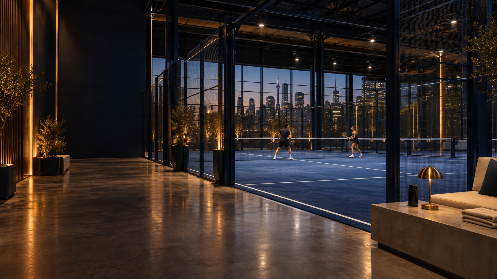 Players on an indoor court at Grand Mondial Padel in Toronto